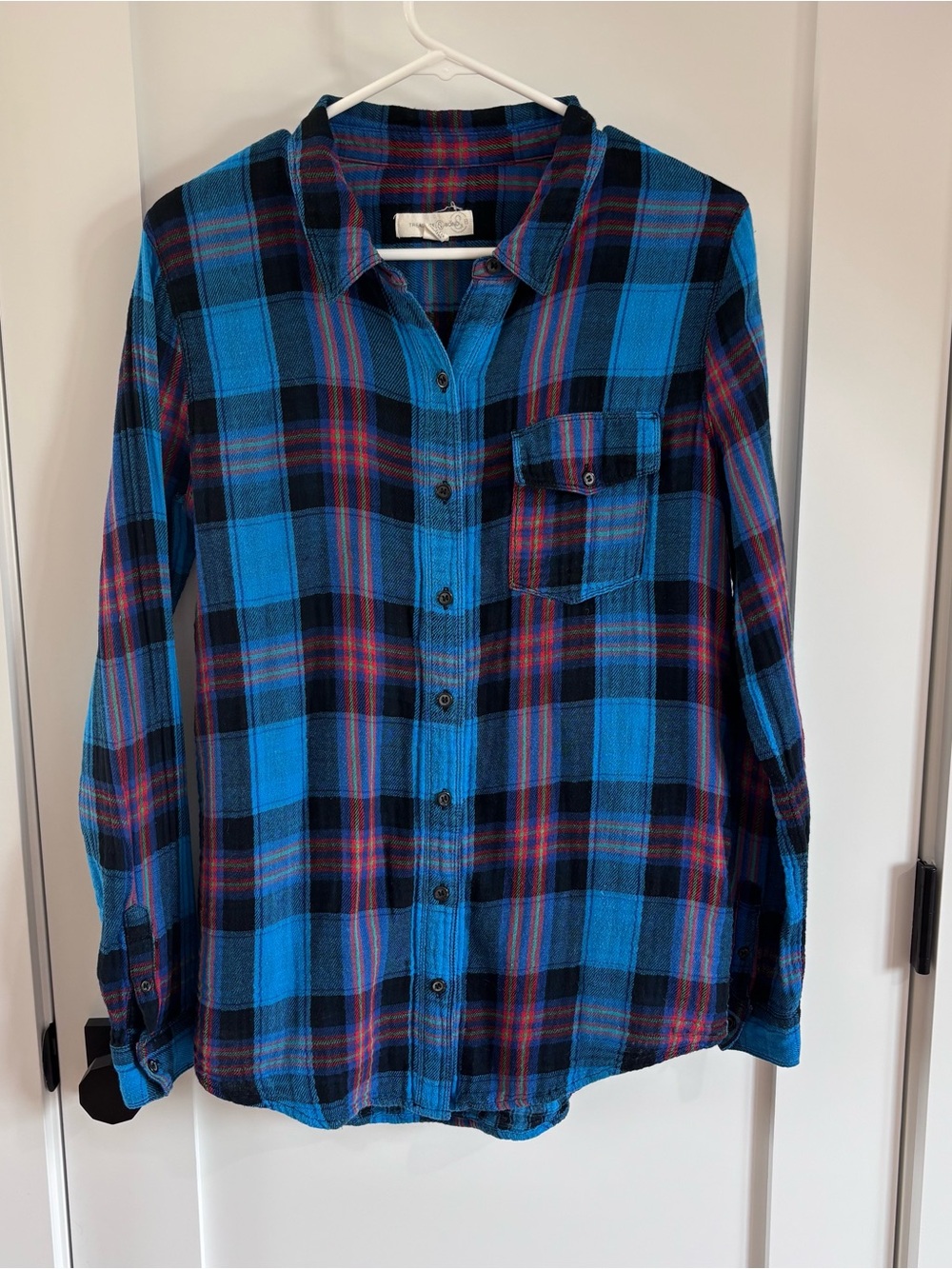 Treasure & Bond Women’s M Blue Plaid 100% Cotton Flannel Button Down Shirt